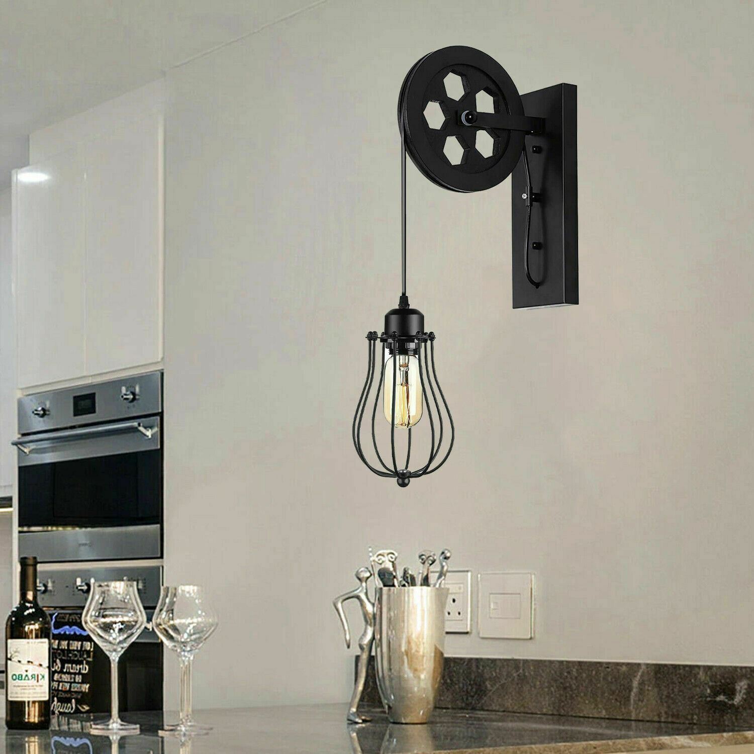 Retro Industrial Pulley Wheel Cage Wall Light
