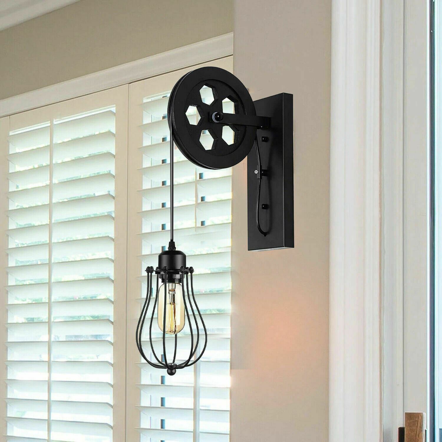Retro Industrial Pulley Wheel Cage Wall Light