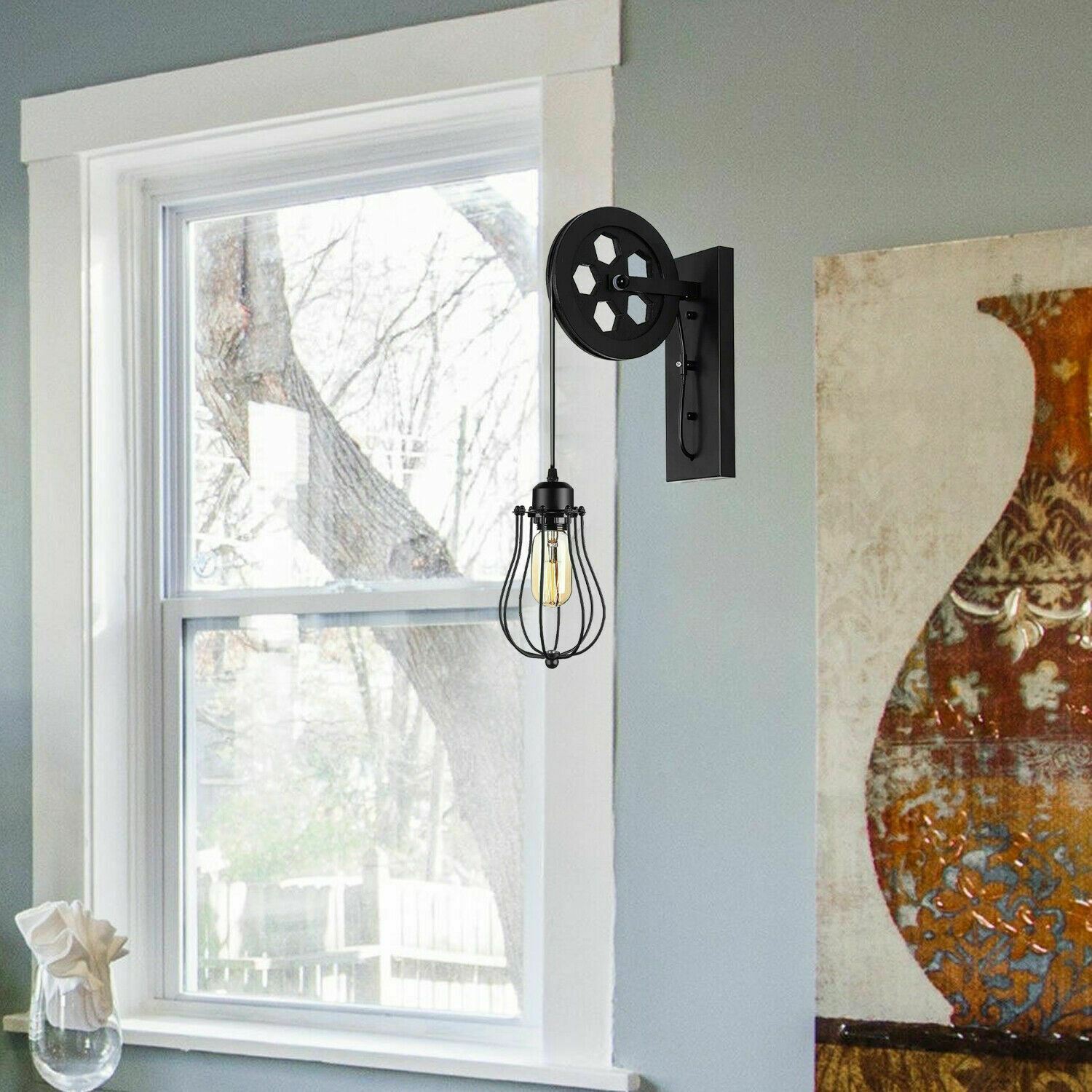 Retro Industrial Pulley Wheel Cage Wall Light