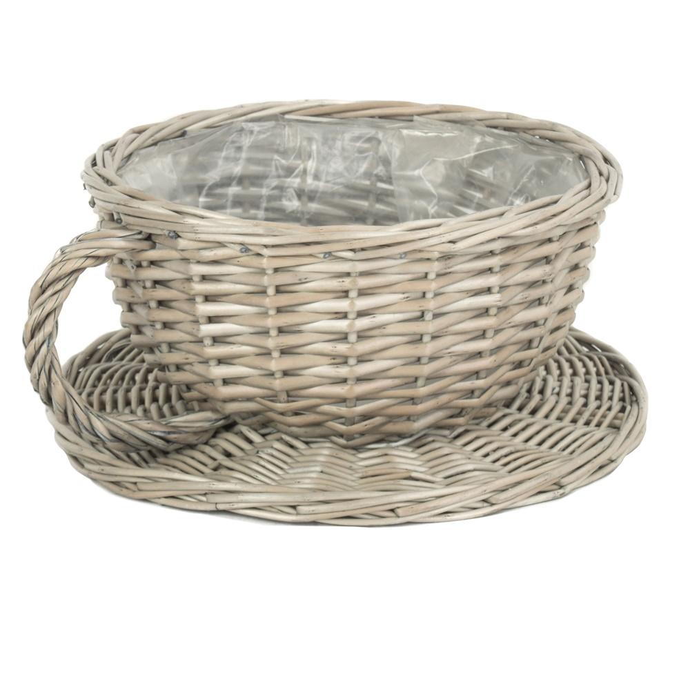 Antique Wash Tea Cup Wicker Planter