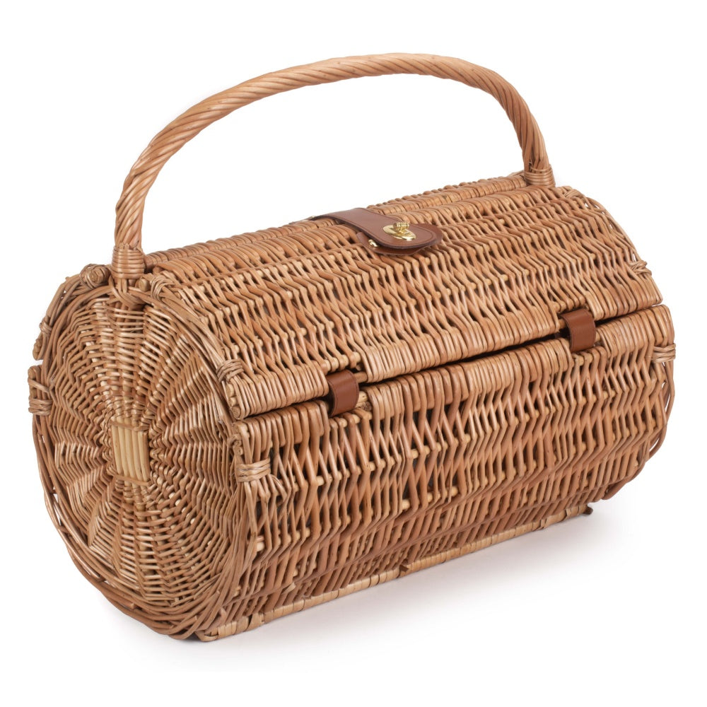 2 Person Green Tweed Barrel Wicker Picnic Basket