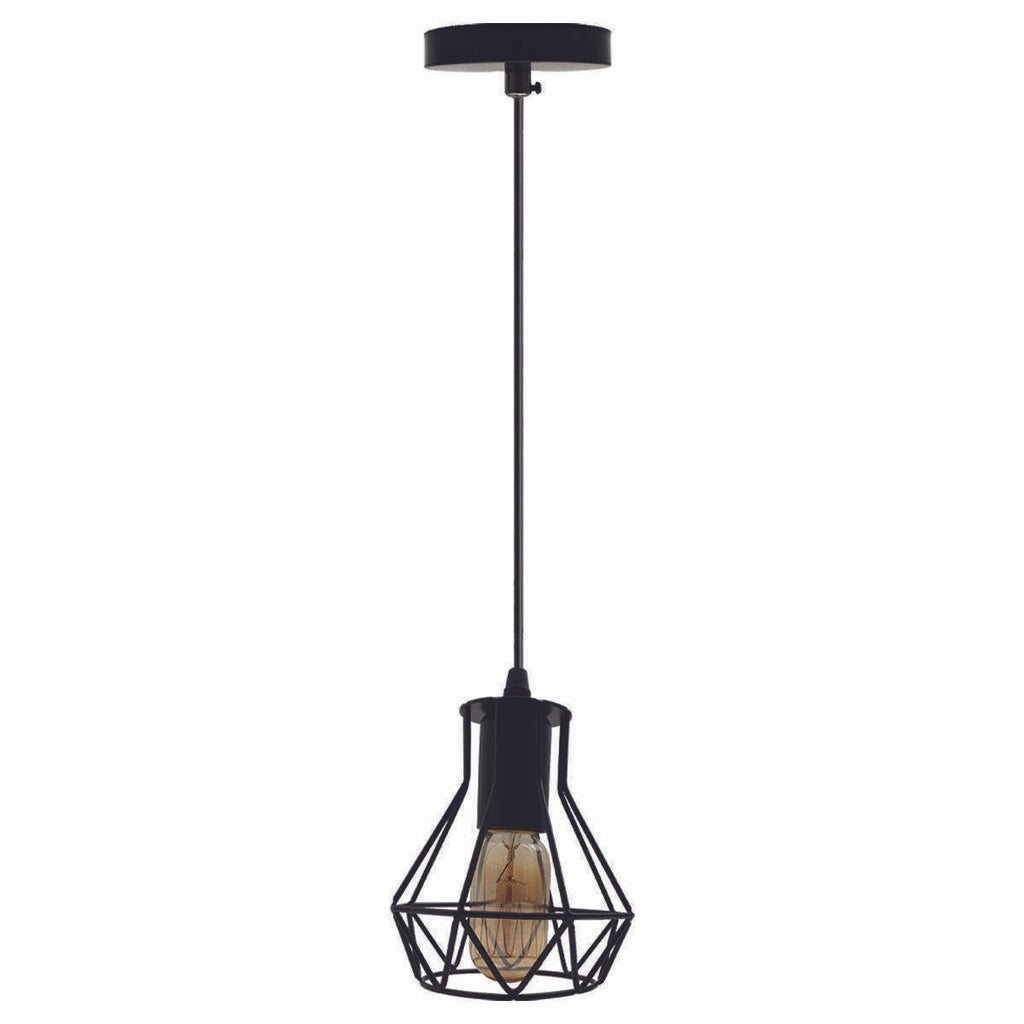 Modern Ceiling 1 Head Pendant Light Fitting Metal Black Cage