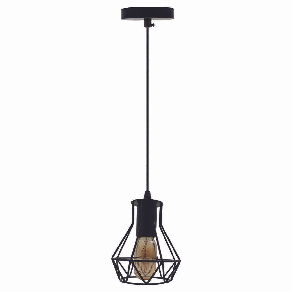 Modern Ceiling 1 Head Pendant Light Fitting Metal Black Cage