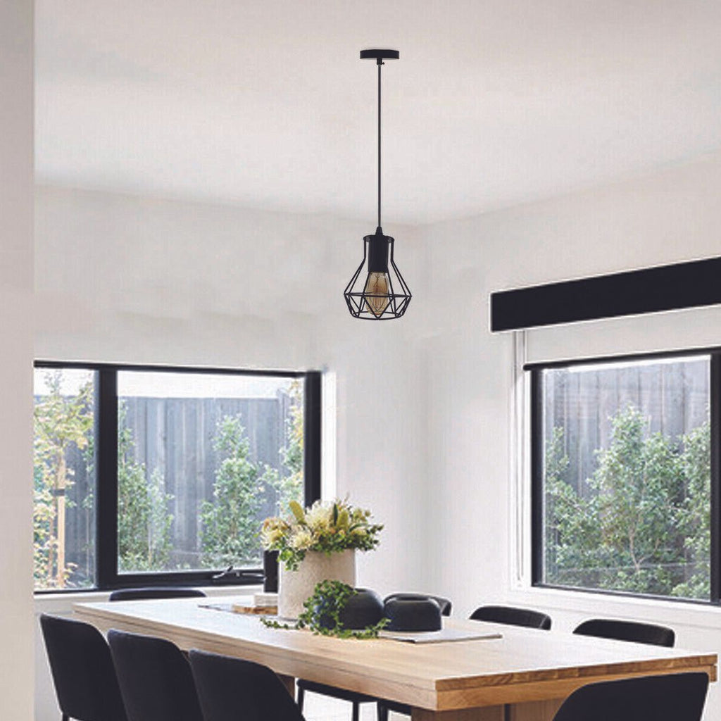 Modern Ceiling 1 Head Pendant Light Fitting Metal Black Cage