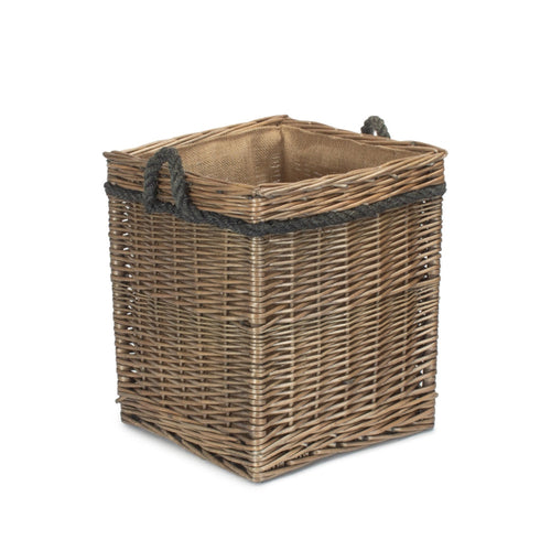 Antique Wash Willow Square Wicker Log Basket
