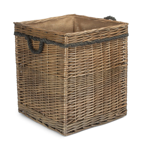 Antique Wash Willow Square Wicker Log Basket