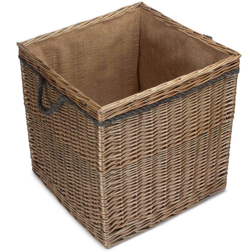 Antique Wash Willow Square Wicker Log Basket