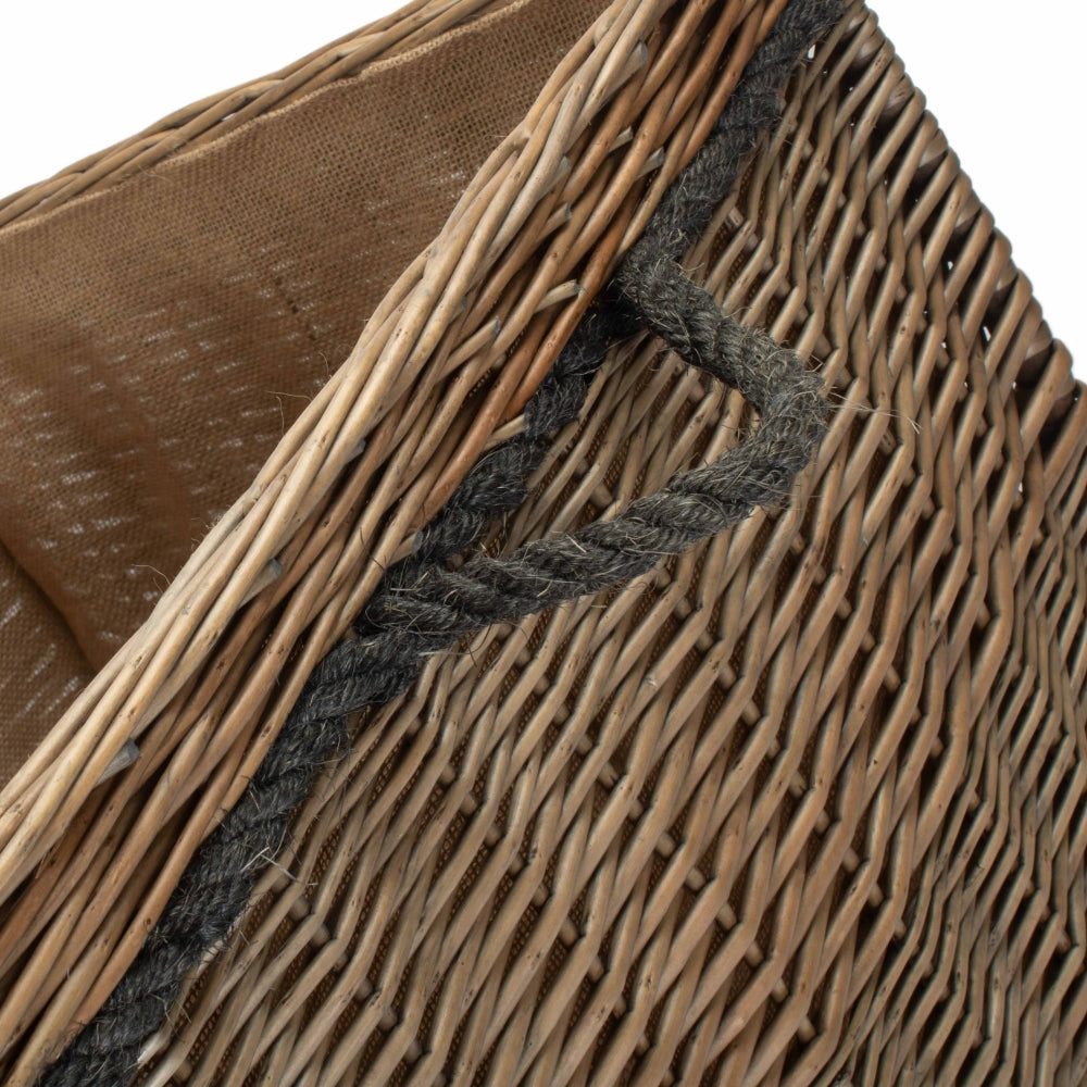 Antique Wash Willow Square Wicker Log Basket