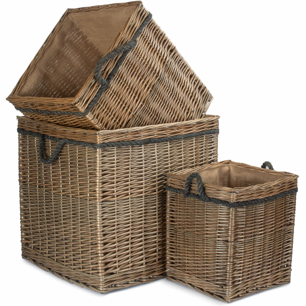 Antique Wash Willow Square Wicker Log Basket