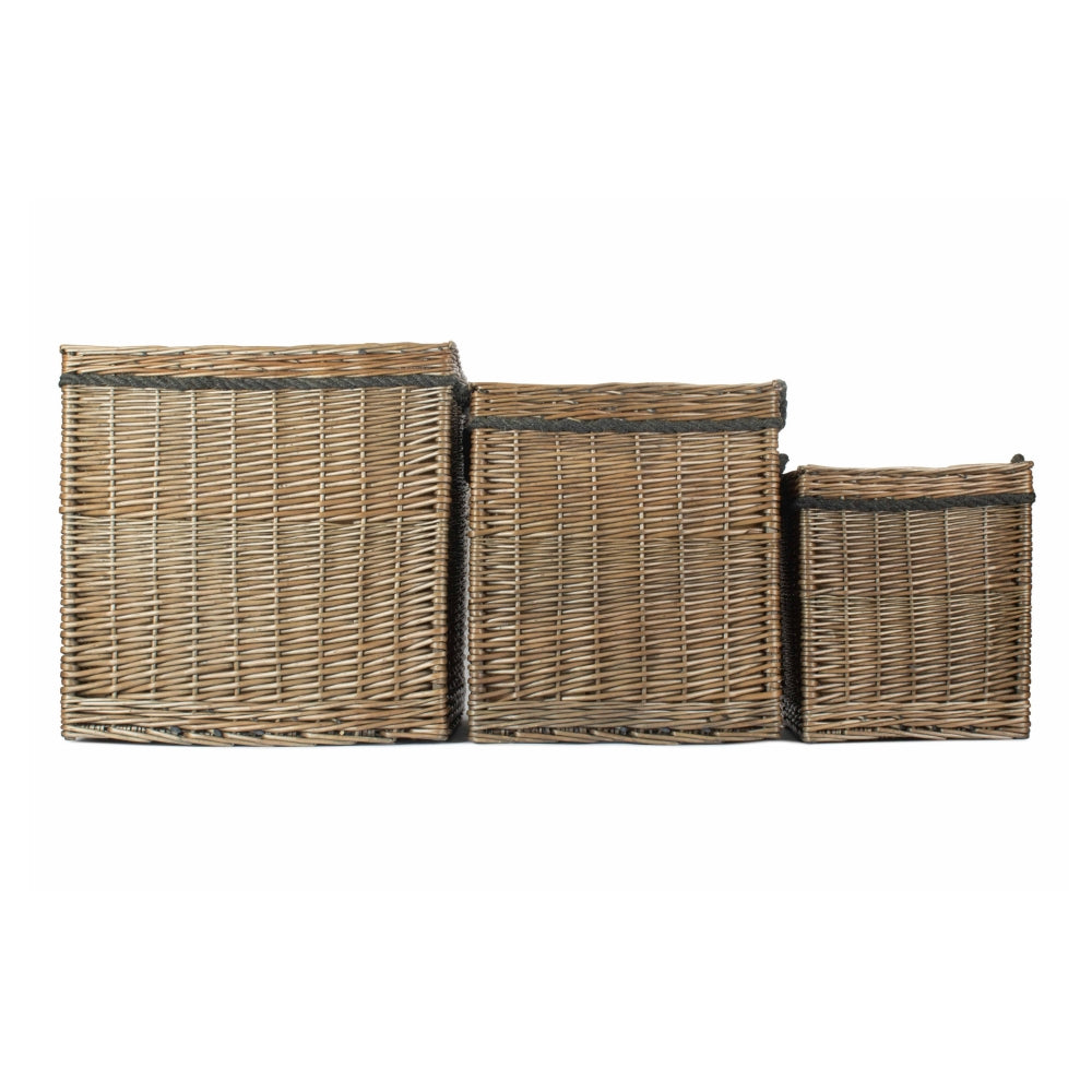 Antique Wash Willow Square Wicker Log Basket
