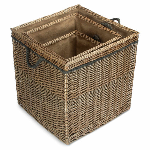 Antique Wash Willow Square Wicker Log Basket