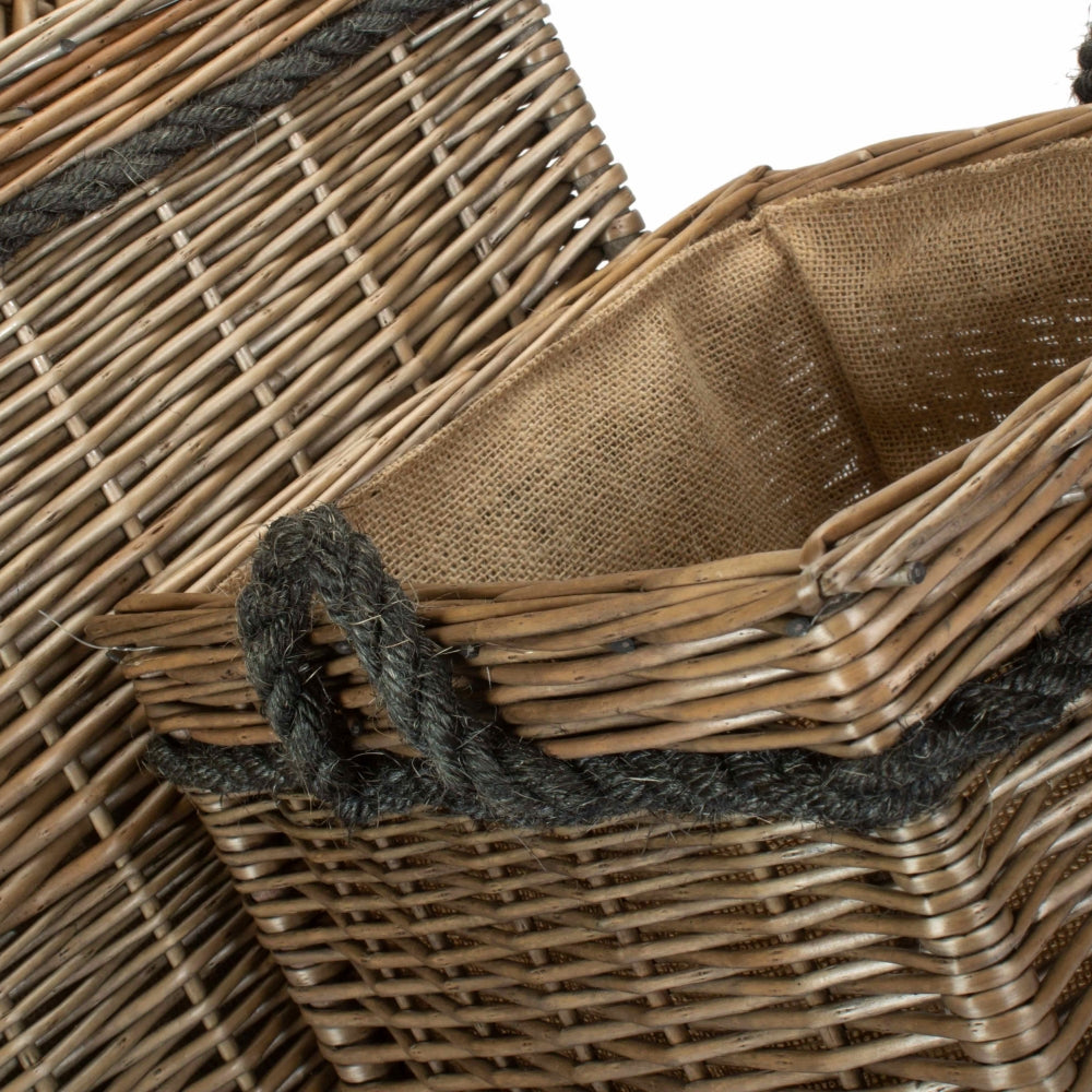 Antique Wash Willow Square Wicker Log Basket
