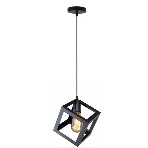 Industrial Black Square Wire Cage Pendant | Modern Kitchen Lighting