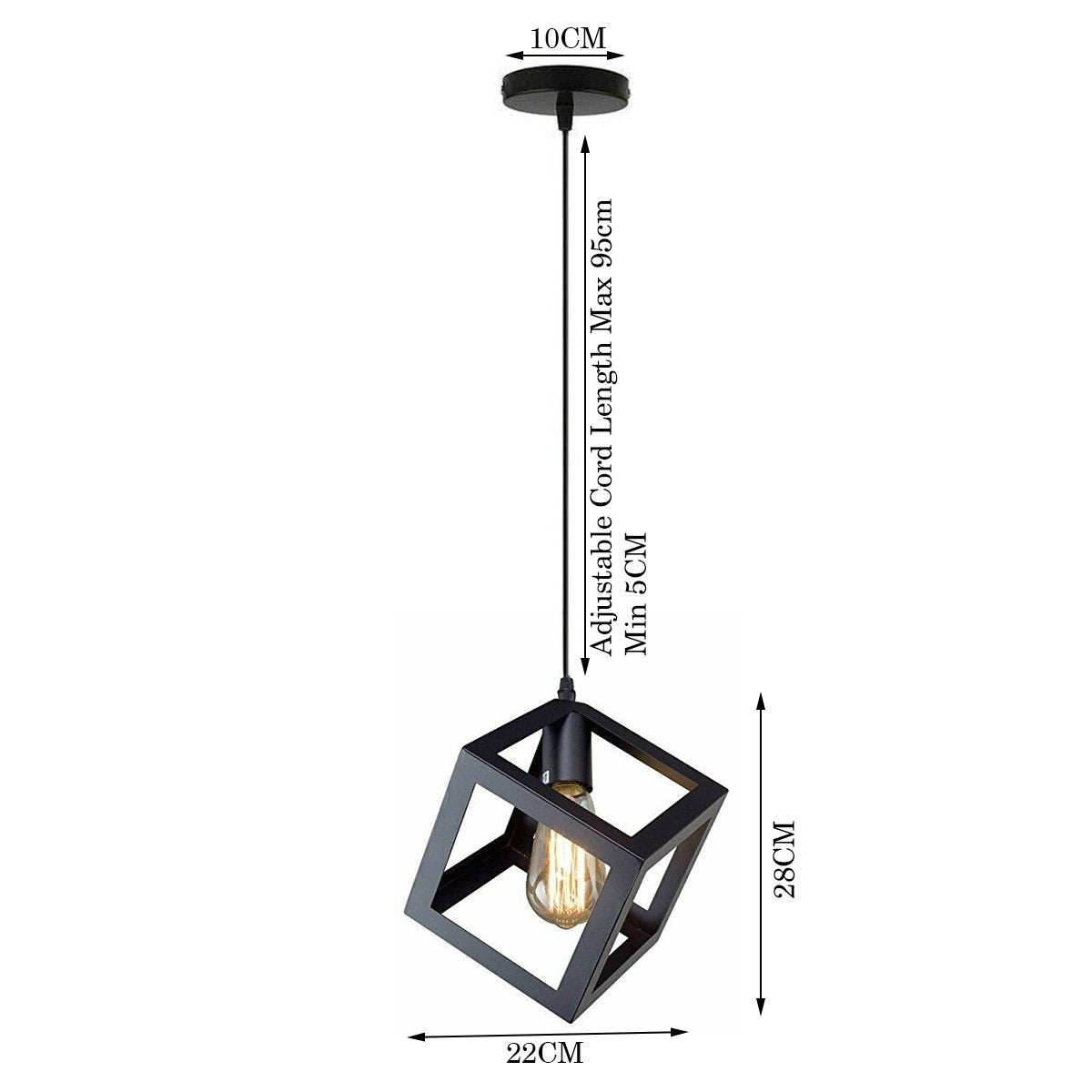 Industrial Black Square Wire Cage Pendant | Modern Kitchen Lighting