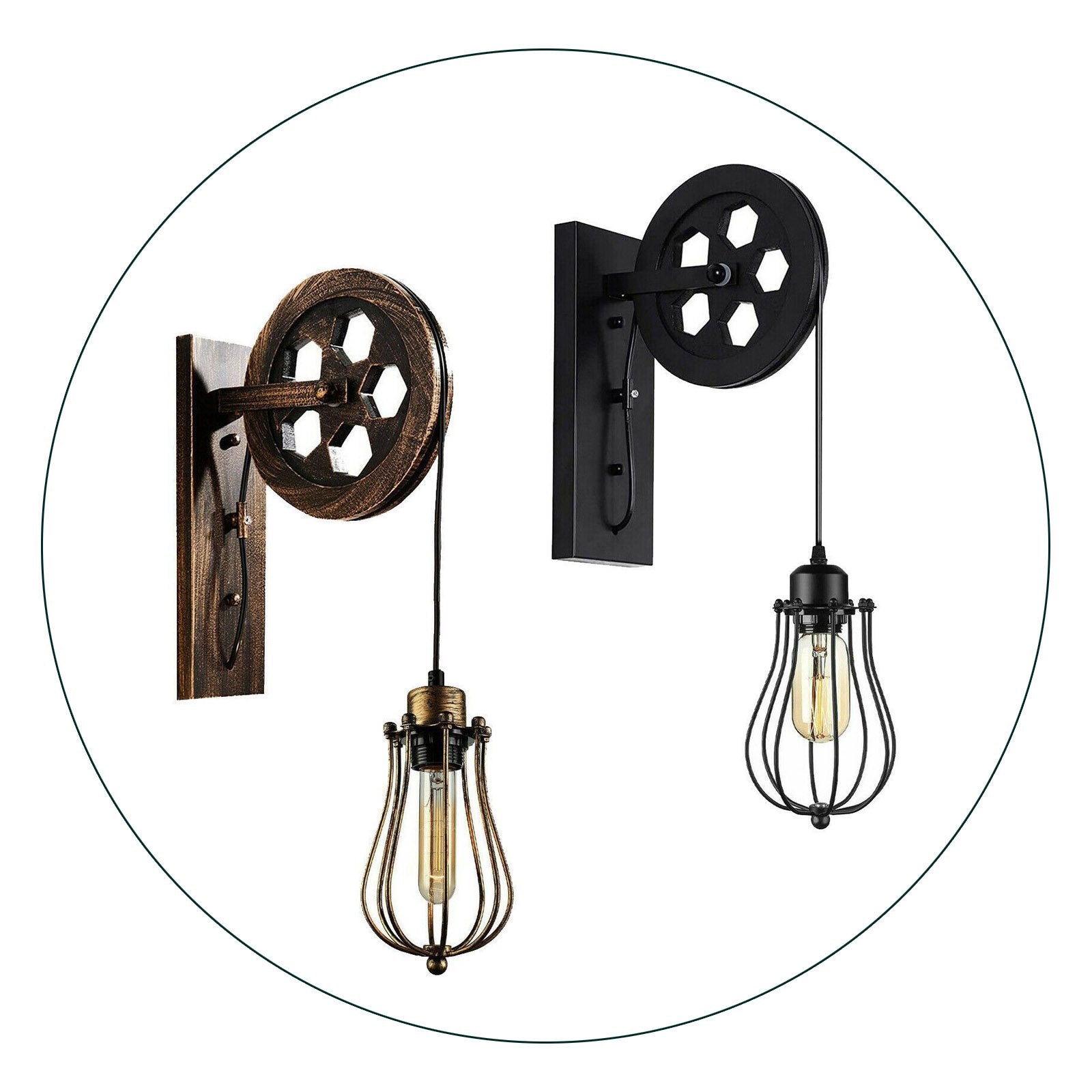 Retro Industrial Pulley Wheel Cage Wall Light