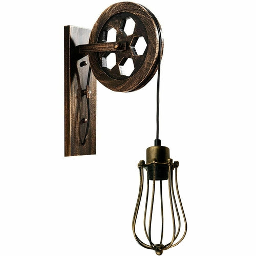 Retro Industrial Pulley Wheel Cage Wall Light