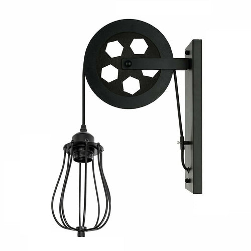 Retro Industrial Pulley Wheel Cage Wall Light