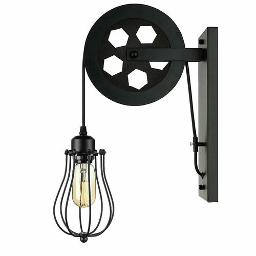 Retro Industrial Pulley Wheel Cage Wall Light