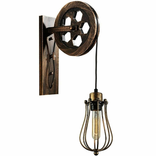 Retro Industrial Pulley Wheel Cage Wall Light